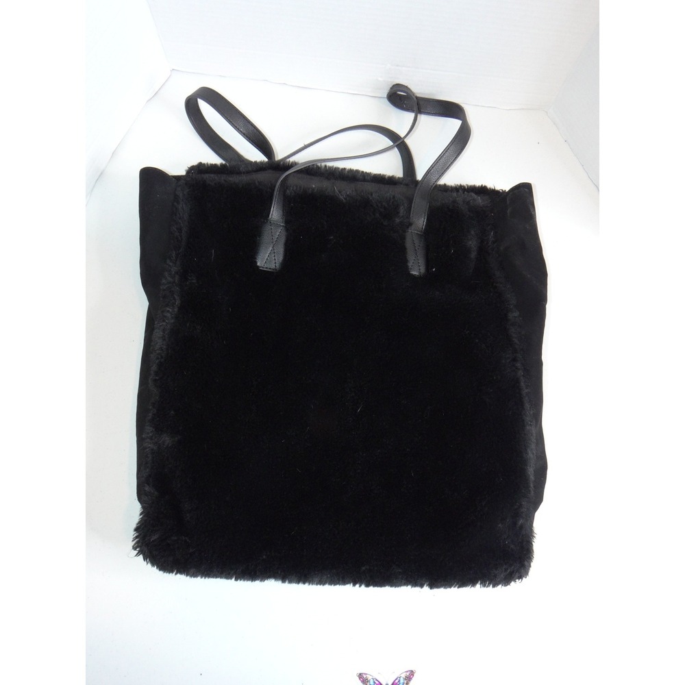 Gap Womens Black Faux Fur Tote Bag‎ Shaggy Plush Shoulder Bag
